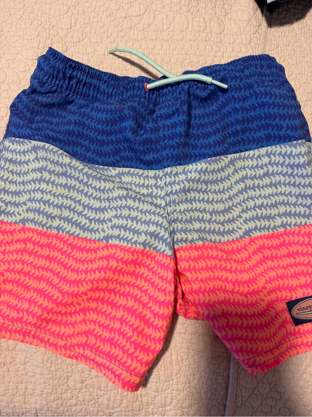 Vineyard Vines Kids Colorblock Swim Shorts - Blue, Gray & Pink